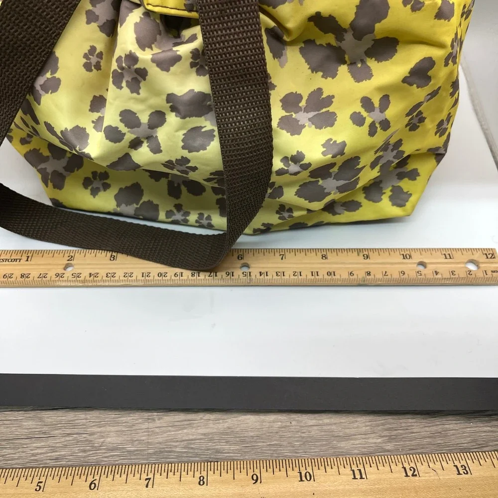 Thirty-One Thermal Drawstring Lunch Bag‎ Yellow Brown Floral Leopard Print Tote